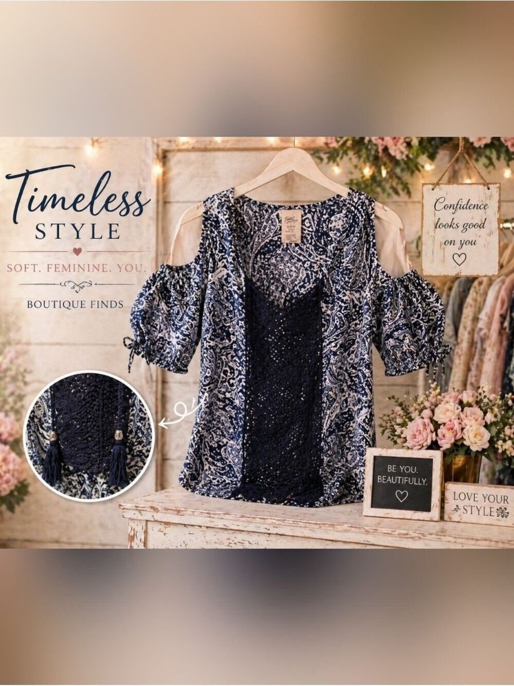 Faded Glory Blue Paisley Top Medium